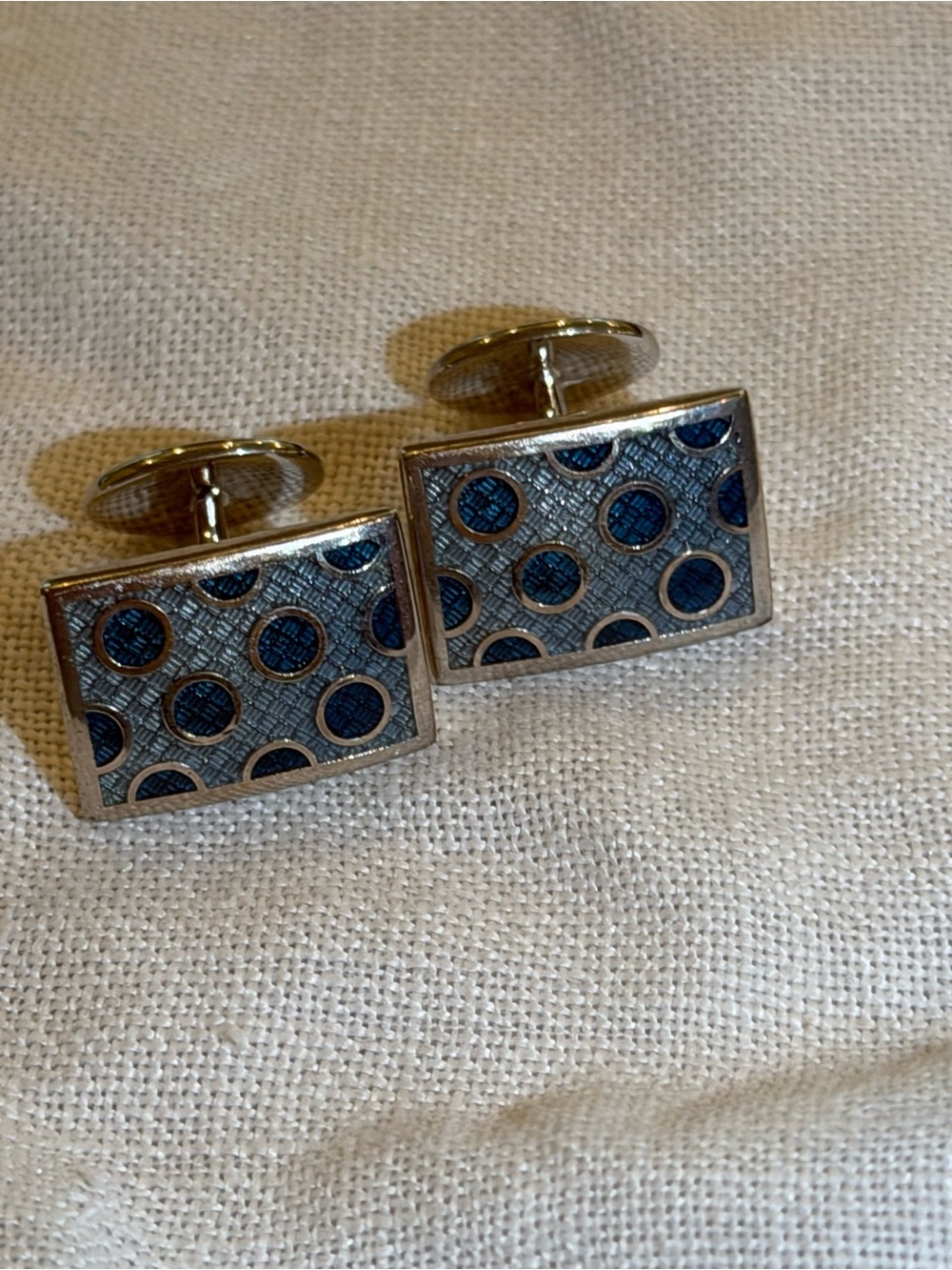 David Donahue 925 Sterling Silver Blue Enamel Geometric Circle Cufflinks